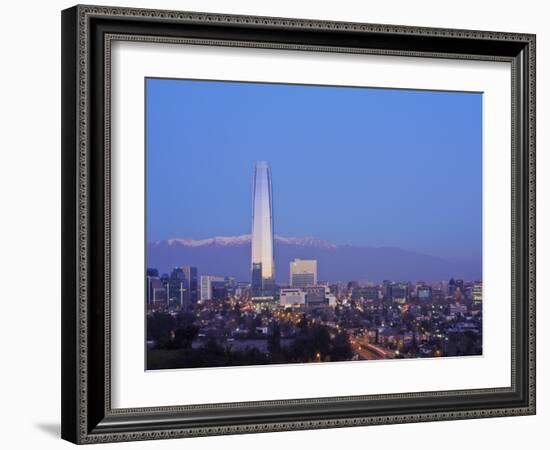 Twilight view from the Parque Metropolitano towards the high rise buildings and Costanera Center To-Karol Kozlowski-Framed Photographic Print