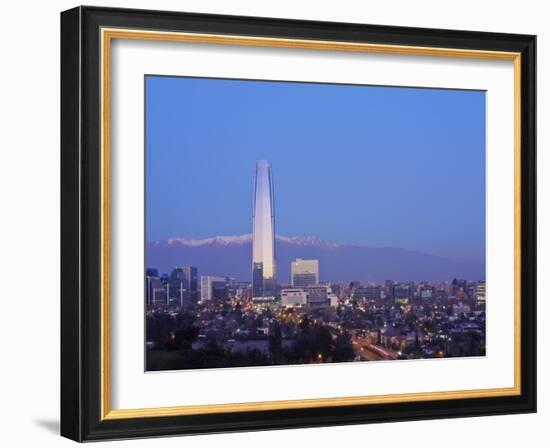 Twilight view from the Parque Metropolitano towards the high rise buildings and Costanera Center To-Karol Kozlowski-Framed Photographic Print