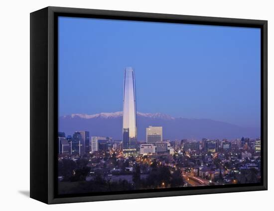 Twilight view from the Parque Metropolitano towards the high rise buildings and Costanera Center To-Karol Kozlowski-Framed Premier Image Canvas