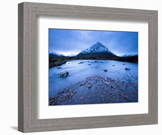 Twilight View of Buachaille Etive Mor and the River Etive, Rannoch Moor, Highland, Scotland, Uk-Lee Frost-Framed Photographic Print