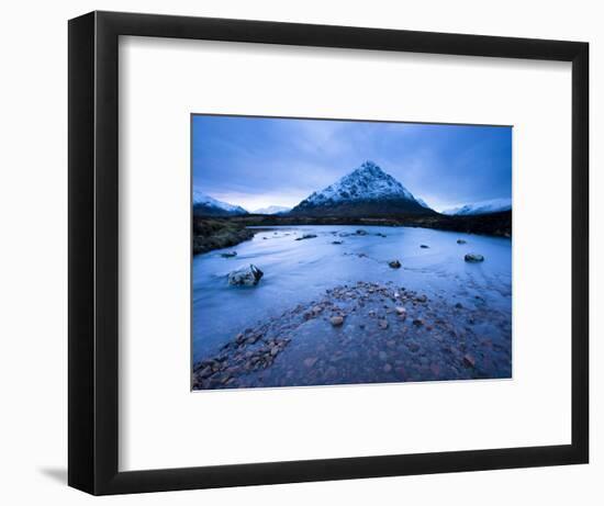 Twilight View of Buachaille Etive Mor and the River Etive, Rannoch Moor, Highland, Scotland, Uk-Lee Frost-Framed Photographic Print