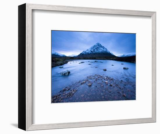 Twilight View of Buachaille Etive Mor and the River Etive, Rannoch Moor, Highland, Scotland, Uk-Lee Frost-Framed Photographic Print