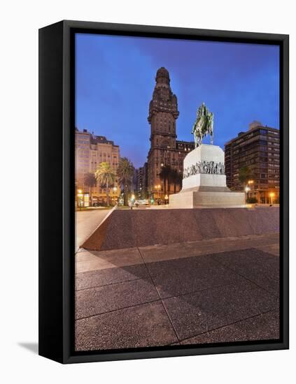 Twilight view of Independence Square, Montevideo, Uruguay, South America-Karol Kozlowski-Framed Premier Image Canvas