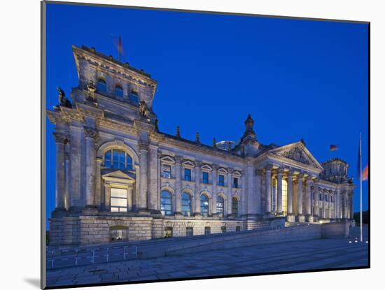 Twilight View of the Front Facade of the Reichstag Building in Tiergarten, Berlin, Germany-Cahir Davitt-Mounted Photographic Print