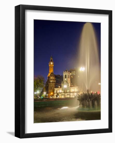 Twilight view of the Plaza de Mayo, Monserrat, City of Buenos Aires, Buenos Aires Province, Argenti-Karol Kozlowski-Framed Photographic Print