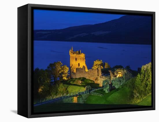 Twilight view of Urquhart Castle and Loch Ness, Highlands, Scotland, United Kingdom, Europe-Karol Kozlowski-Framed Premier Image Canvas