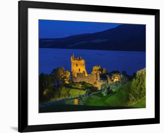 Twilight view of Urquhart Castle and Loch Ness, Highlands, Scotland, United Kingdom, Europe-Karol Kozlowski-Framed Photographic Print