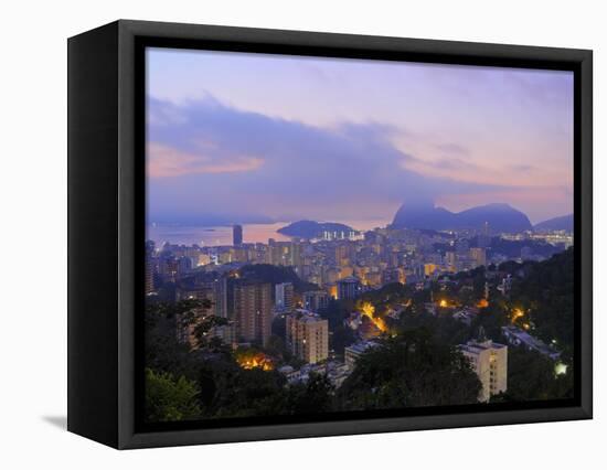 Twilight view over Laranjeiras towards Sugarloaf Mountain, Pereira da Silva, Rio de Janeiro, Brazil-Karol Kozlowski-Framed Premier Image Canvas