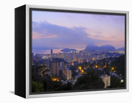 Twilight view over Laranjeiras towards Sugarloaf Mountain, Pereira da Silva, Rio de Janeiro, Brazil-Karol Kozlowski-Framed Premier Image Canvas