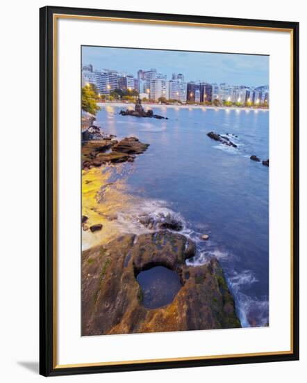 Twilight view towards Icarai Beach with skyline of Niteroi, Niteroi, Rio de Janeiro, Brazil, South -Karol Kozlowski-Framed Photographic Print