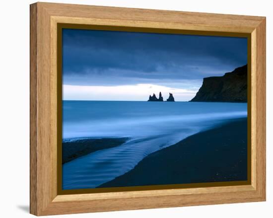 Twilight View Towards Rock Stacks at Reynisdrangar Off the Coast at Vik, South Iceland, Iceland-Lee Frost-Framed Premier Image Canvas