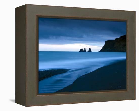 Twilight View Towards Rock Stacks at Reynisdrangar Off the Coast at Vik, South Iceland, Iceland-Lee Frost-Framed Premier Image Canvas