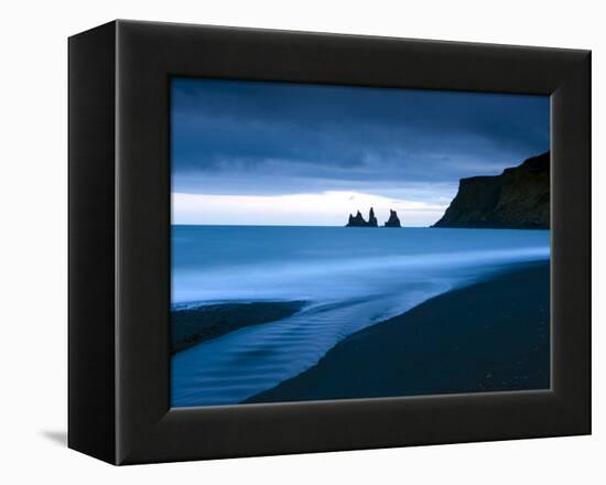Twilight View Towards Rock Stacks at Reynisdrangar Off the Coast at Vik, South Iceland, Iceland-Lee Frost-Framed Premier Image Canvas