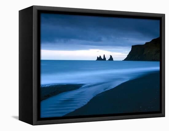 Twilight View Towards Rock Stacks at Reynisdrangar Off the Coast at Vik, South Iceland, Iceland-Lee Frost-Framed Premier Image Canvas