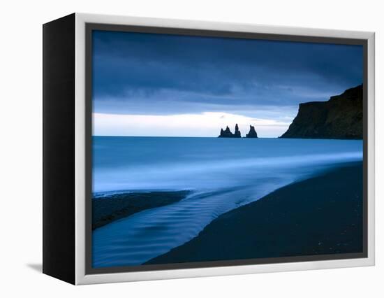 Twilight View Towards Rock Stacks at Reynisdrangar Off the Coast at Vik, South Iceland, Iceland-Lee Frost-Framed Premier Image Canvas