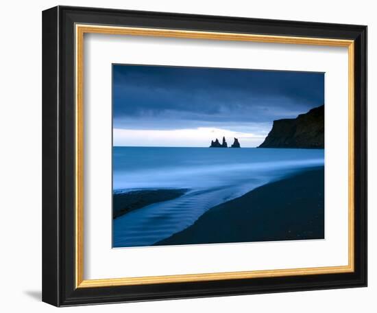 Twilight View Towards Rock Stacks at Reynisdrangar Off the Coast at Vik, South Iceland, Iceland-Lee Frost-Framed Photographic Print