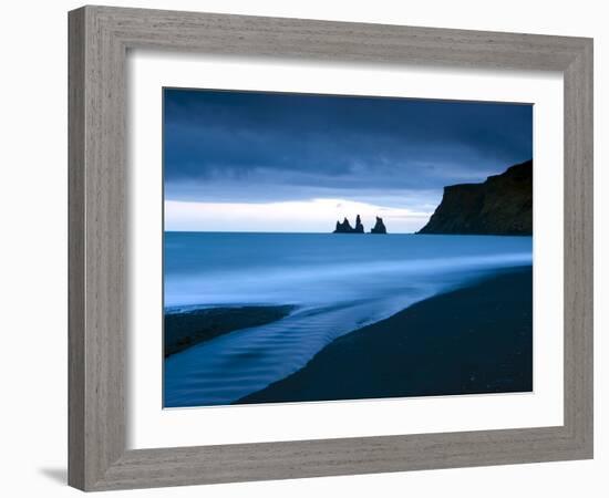 Twilight View Towards Rock Stacks at Reynisdrangar Off the Coast at Vik, South Iceland, Iceland-Lee Frost-Framed Photographic Print