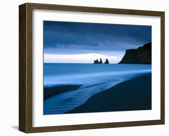 Twilight View Towards Rock Stacks at Reynisdrangar Off the Coast at Vik, South Iceland, Iceland-Lee Frost-Framed Photographic Print