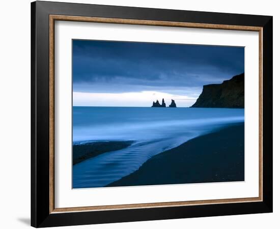 Twilight View Towards Rock Stacks at Reynisdrangar Off the Coast at Vik, South Iceland, Iceland-Lee Frost-Framed Photographic Print