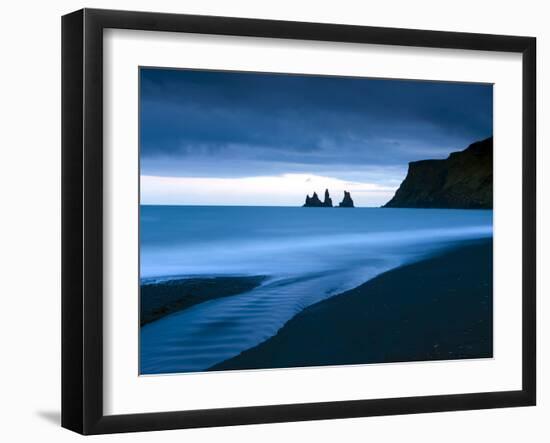 Twilight View Towards Rock Stacks at Reynisdrangar Off the Coast at Vik, South Iceland, Iceland-Lee Frost-Framed Photographic Print