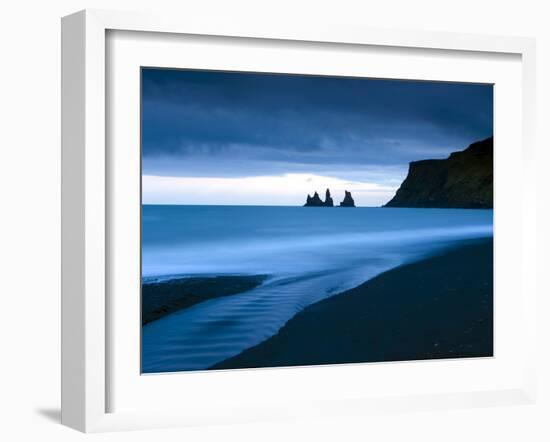 Twilight View Towards Rock Stacks at Reynisdrangar Off the Coast at Vik, South Iceland, Iceland-Lee Frost-Framed Photographic Print