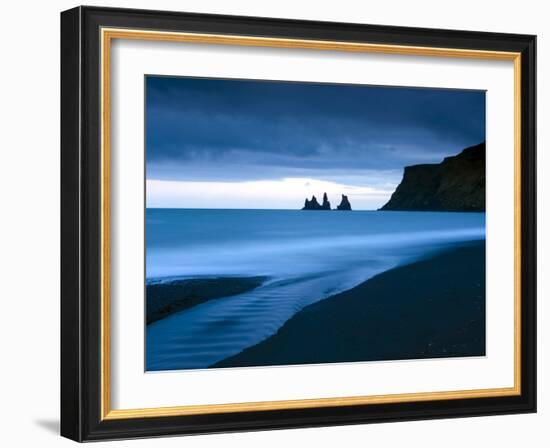 Twilight View Towards Rock Stacks at Reynisdrangar Off the Coast at Vik, South Iceland, Iceland-Lee Frost-Framed Photographic Print