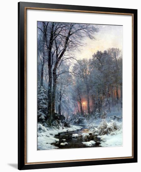 Twilit Wooded River in the Snow-Anders Andersen-Lundby-Framed Art Print