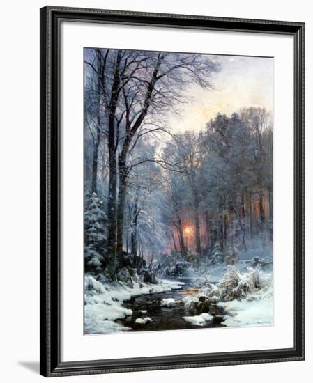 Twilit Wooded River in the Snow-Anders Andersen-Lundby-Framed Art Print