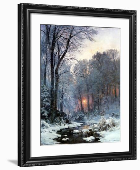 Twilit Wooded River in the Snow-Anders Andersen-Lundby-Framed Art Print