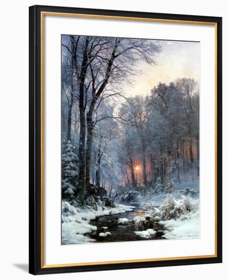 Twilit Wooded River in the Snow-Anders Andersen-Lundby-Framed Art Print