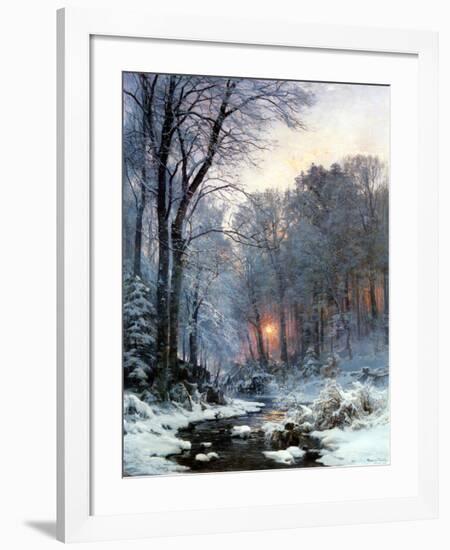 Twilit Wooded River in the Snow-Anders Andersen-Lundby-Framed Art Print