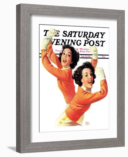 "Twin Cheerleaders," Saturday Evening Post Cover, September 28, 1940-Walt Otto-Framed Giclee Print