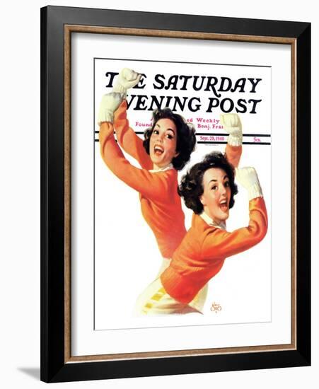 "Twin Cheerleaders," Saturday Evening Post Cover, September 28, 1940-Walt Otto-Framed Giclee Print