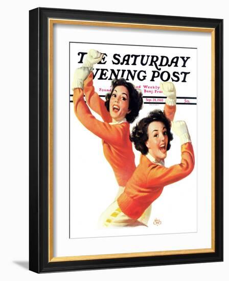 "Twin Cheerleaders," Saturday Evening Post Cover, September 28, 1940-Walt Otto-Framed Giclee Print