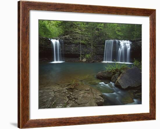 Twin Falls on Devil's Fork Richland Creek Wilderness, Ozark- St Francis National Forest, Arkansas, -Charles Gurche-Framed Photographic Print