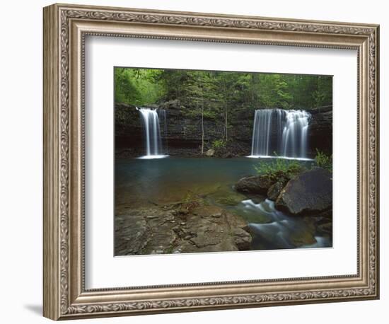 Twin Falls on Devil's Fork Richland Creek Wilderness, Ozark- St Francis National Forest, Arkansas, -Charles Gurche-Framed Photographic Print