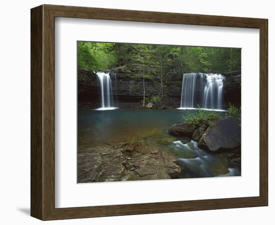 Twin Falls on Devil's Fork Richland Creek Wilderness, Ozark- St Francis National Forest, Arkansas, -Charles Gurche-Framed Photographic Print