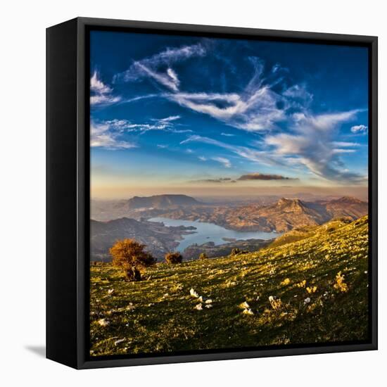 Twin Peaks, Tagus Algarin and Sima de Las Grajas by Reservoir Zahara-El Gastor, Andalucia, Spain-Giles Bracher-Framed Premier Image Canvas