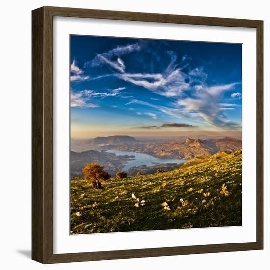 Twin Peaks, Tagus Algarin and Sima de Las Grajas by Reservoir Zahara-El Gastor, Andalucia, Spain-Giles Bracher-Framed Photographic Print