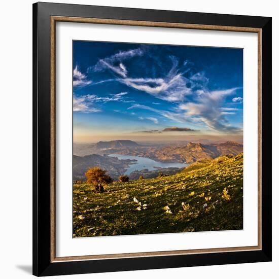 Twin Peaks, Tagus Algarin and Sima de Las Grajas by Reservoir Zahara-El Gastor, Andalucia, Spain-Giles Bracher-Framed Photographic Print