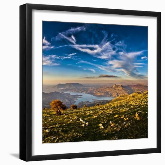 Twin Peaks, Tagus Algarin and Sima de Las Grajas by Reservoir Zahara-El Gastor, Andalucia, Spain-Giles Bracher-Framed Photographic Print