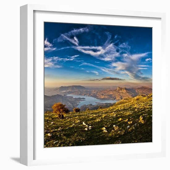 Twin Peaks, Tagus Algarin and Sima de Las Grajas by Reservoir Zahara-El Gastor, Andalucia, Spain-Giles Bracher-Framed Photographic Print