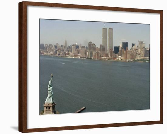 Twin Towers and Liberty 1990-Marty Lederhandler-Framed Photographic Print