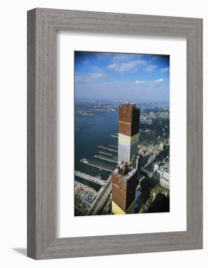 Twin Towers under Construction-null-Framed Photographic Print