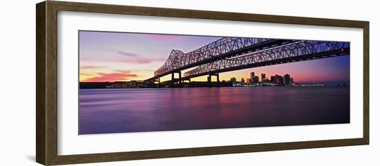 Twins Bridge over a River, Crescent City Connection Bridge, River Mississippi, New Orleans-null-Framed Photographic Print