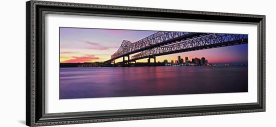 Twins Bridge over a River, Crescent City Connection Bridge, River Mississippi, New Orleans-null-Framed Photographic Print