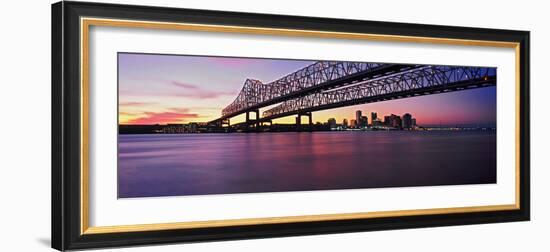 Twins Bridge over a River, Crescent City Connection Bridge, River Mississippi, New Orleans-null-Framed Photographic Print