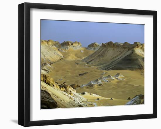 Two 4X4S Descend from the Escarpment on the Approach to Dakhla Oasis in the Western Desert, Egypt-Julian Love-Framed Photographic Print