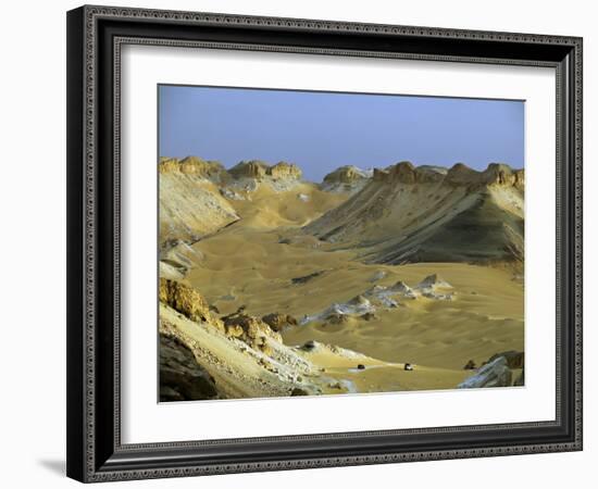 Two 4X4S Descend from the Escarpment on the Approach to Dakhla Oasis in the Western Desert, Egypt-Julian Love-Framed Photographic Print