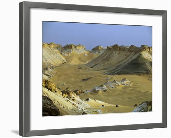 Two 4X4S Descend from the Escarpment on the Approach to Dakhla Oasis in the Western Desert, Egypt-Julian Love-Framed Photographic Print